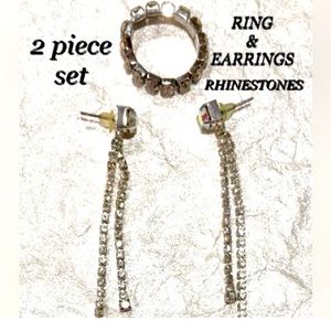 2pc bundle RING & EARRINGS rhinestone set special occasion jewelry set  EUC